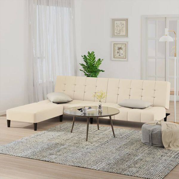 vidaXL B&auml;ddsoffa 2-sits med fotpall gr&auml;ddvit sammet