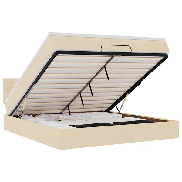 vidaXL Ottoman sängram med madrass gräddvit 160x200 cm tyg