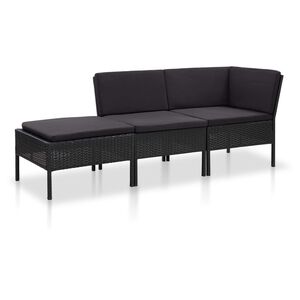 vidaXL Loungegrupp f&ouml;r tr&auml;dg&aring;rden med dynor 3 delar konstrotting svart