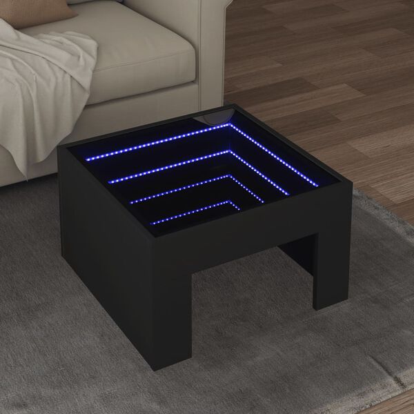 vidaXL Soffbord med Infinity LEDs svart 50x50x30 cm