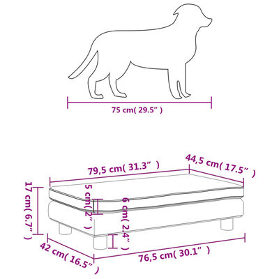 vidaXL Hundbädd med förlängning ljusgrå 100x50x30 cm sammet