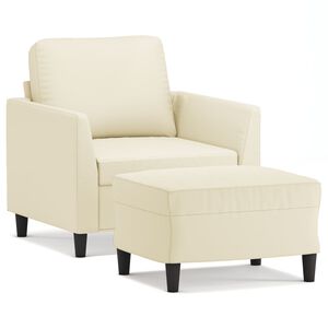 vidaXL F&aring;t&ouml;lj med fotpall gr&auml;ddvit 60 cm konstl&auml;der