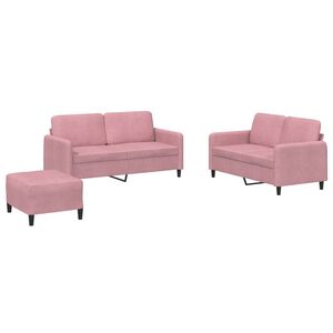 vidaXL Soffgrupp 3 delar rosa sammet