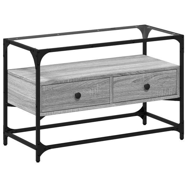 vidaXL Tv-b&auml;nk med glasskiva gr&aring; sonoma 80x35x51 cm konstruerat tr&auml;