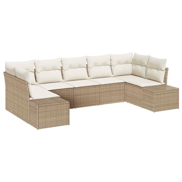 vidaXL Tr&auml;dg&aring;rdsoffset 7 pcs Beige och gr&auml;ddf&auml;rgad Poly rattan