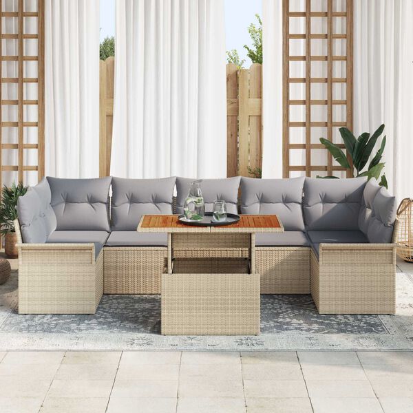 vidaXL Trädgårdsoffset med lagring 8 pcs Beige Poly rattan