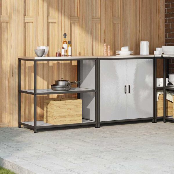 vidaXL Köksförvaringsset med hylla med lagring 2 pcs Silver Stål