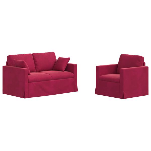 vidaXL Soffa 2 pcs Vinr&ouml;d 138 x 78 x 80 cm Sammet