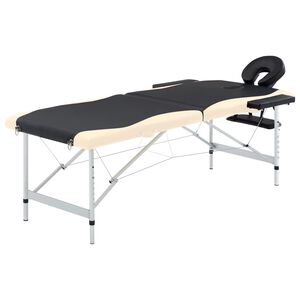 vidaXL Hopf&auml;llbar massageb&auml;nk 2 sektioner aluminium svart och beige