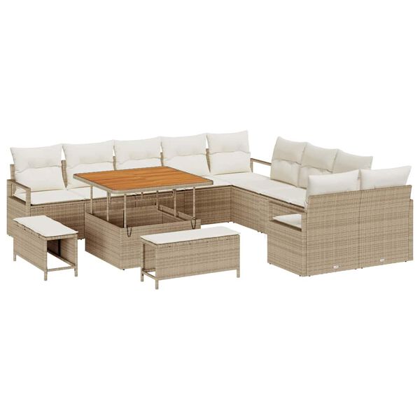 vidaXL Tr&auml;dg&aring;rdsoffset med kudde 13 pcs Beige Poly rattan
