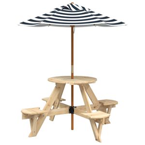 vidaXL Picknickbord med parasoll f&ouml;r 4 barn massivt grantr&auml;