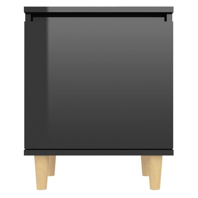 vidaXL Sängbord med massiva ben 2 st svart högglans 40x30x50 cm