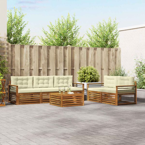 vidaXL Utomhussoffset med kudde 6 pcs Naturlig och Gr&auml;dde