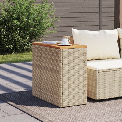 vidaXL Trädgårdsbord med träskiva beige 58x27,5x55 cm konstrotting