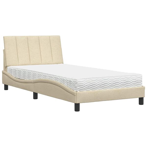 vidaXL Bed with Mattress "Hanko" Cream 100x200 cm Fabric