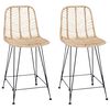 vidaXL Barstol 2 st Naturf&auml;rg 44,5 x 54,5 x 97,5 cm Rattan och J&auml;rn