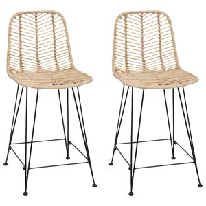 vidaXL Barstol 2 st Naturf&auml;rg 44,5 x 54,5 x 97,5 cm Rattan och J&auml;rn