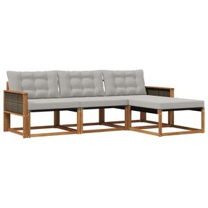 vidaXL Utomhussoffset med kudde 4 pcs Naturlig och ljusgr&aring;