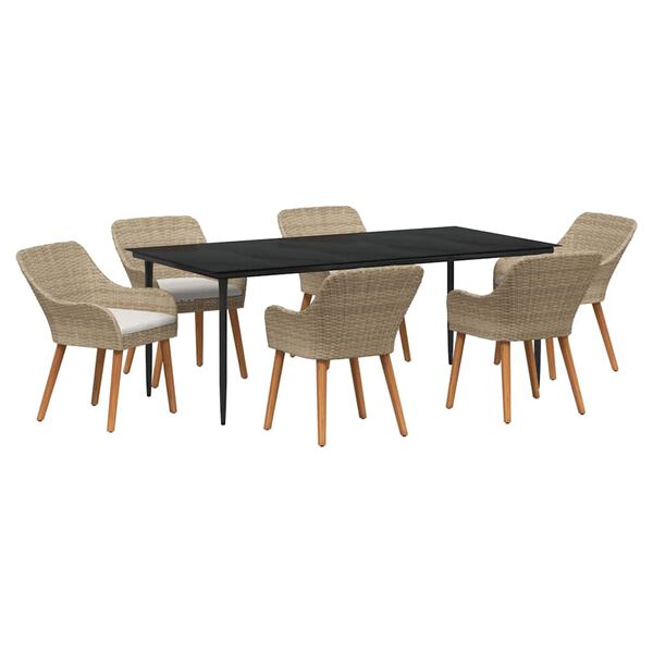 vidaXL Tr&auml;dg&aring;rdsm&ouml;belset med kudde 7 pcs Beige konstrotting