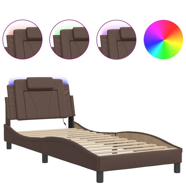vidaXL Bed Frame "Viana" with LED without Mattress Brown 90x190 cm