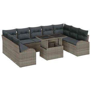 vidaXL Tr&auml;dg&aring;rdsoffset med kudde med lagring 10 pcs Gr&aring; Poly rattan