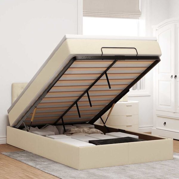 vidaXL Ottoman s&auml;ngram med madrass gr&auml;ddvit 120x190 cm tyg