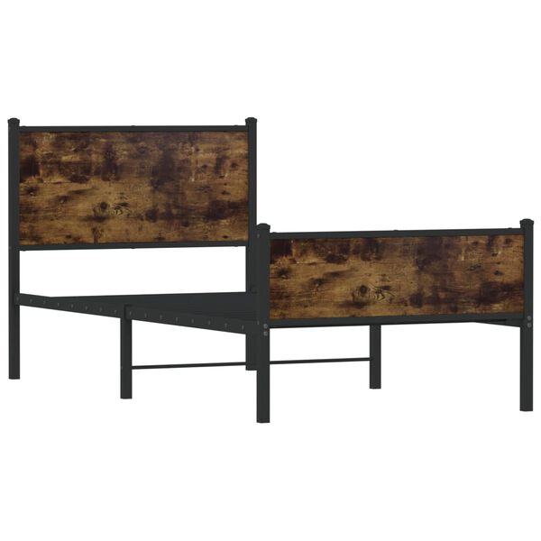 vidaXL Sängram utan madrass metall rökfärgad ek 90x190 cm