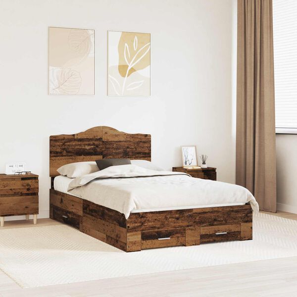 vidaXL S&auml;ngram med huvudgavel Gammalt tr&auml; 120 x 190 cm Konstruerat tr&auml;