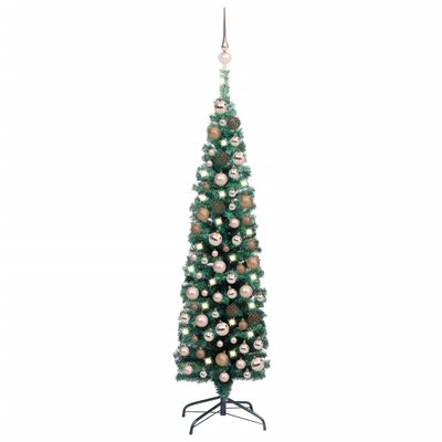vidaXL Smal plastgran med LED och julgranskulor grön 120 cm