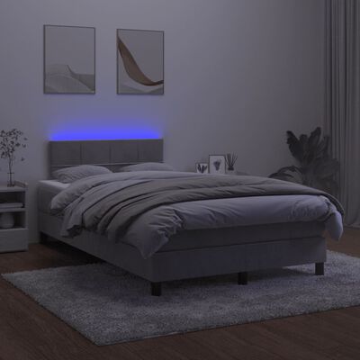 vidaXL Ramsäng med madrass & LED ljusgrå 120x190 cm sammet