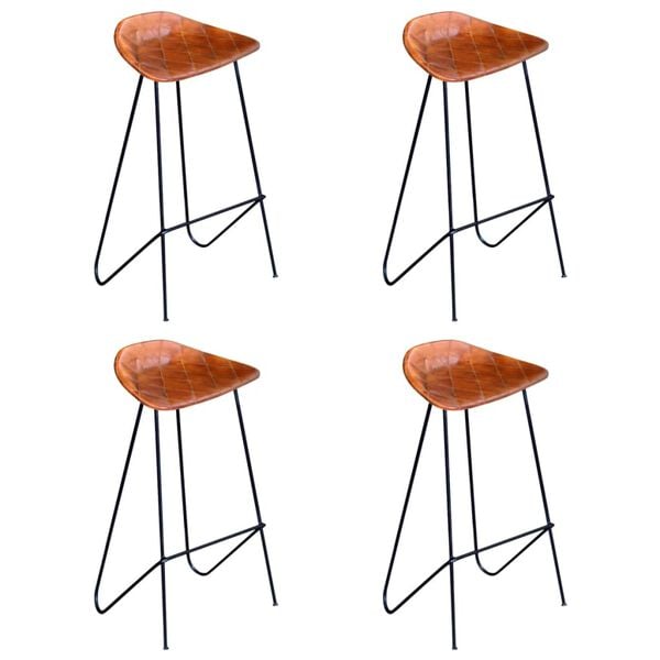 vidaXL Barstolar 4 st brun äkta läder
