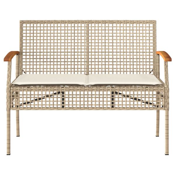 vidaXL Trädgårdsbänk med dyna beige konstrotting akaciaträ