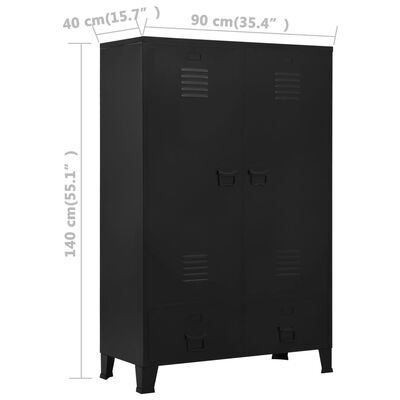 vidaXL Garderob industriell svart 90x40x140 cm stål
