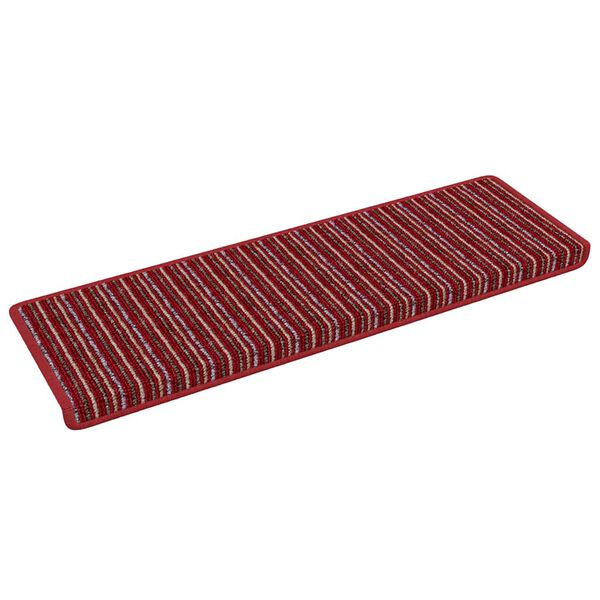 vidaXL Sj&auml;lvh&auml;ftande trappmattor Randig 15 pcs R&ouml;d 65 x 21 x 4 cm