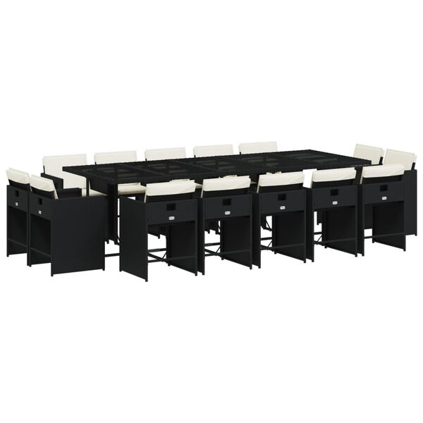 vidaXL Matgrupp f&ouml;r tr&auml;dg&aring;rden med dynor 15 delar svart konstrotting