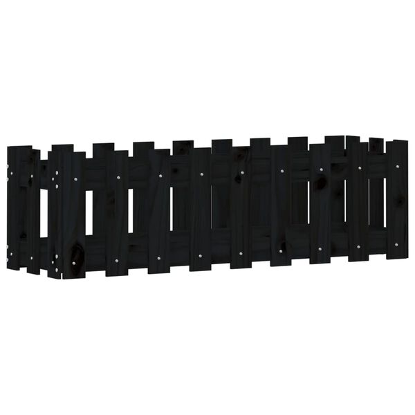 vidaXL Odlingslåda med staket-design svart 100x30x30 cm massiv furu