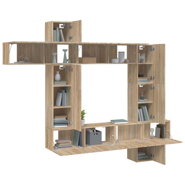 vidaXL Tv-sk&aring;p 9 delar sonoma-ek konstruerat tr&auml;