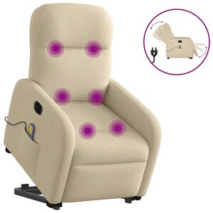 vidaXL Elektrisk massagef&aring;t&ouml;lj med uppresningshj&auml;lp gr&auml;ddvit tyg