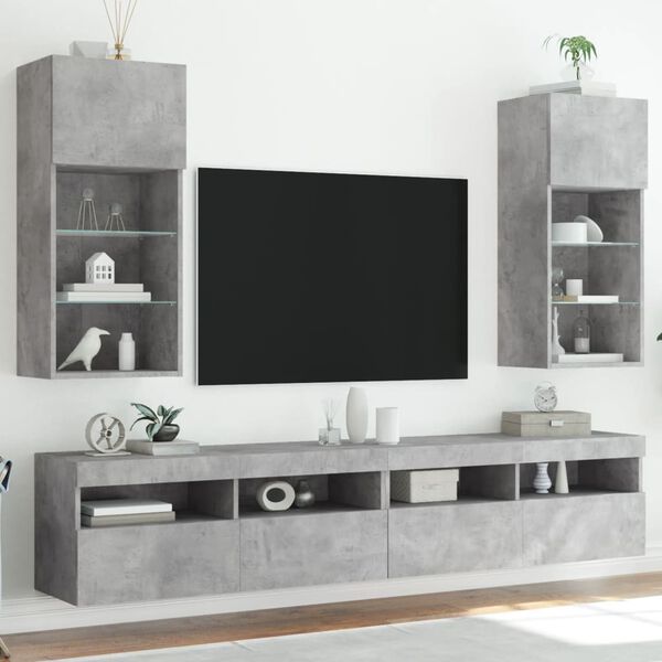 vidaXL TV-b&auml;nk med LED-belysning 2 st betonggr&aring; 40,5x30x90 cm