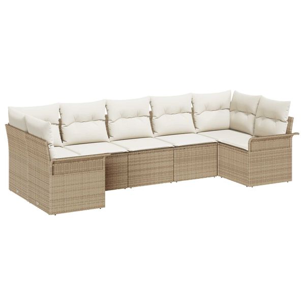 vidaXL Trädgårdsoffset med kudde 7 pcs Beige Poly rattan