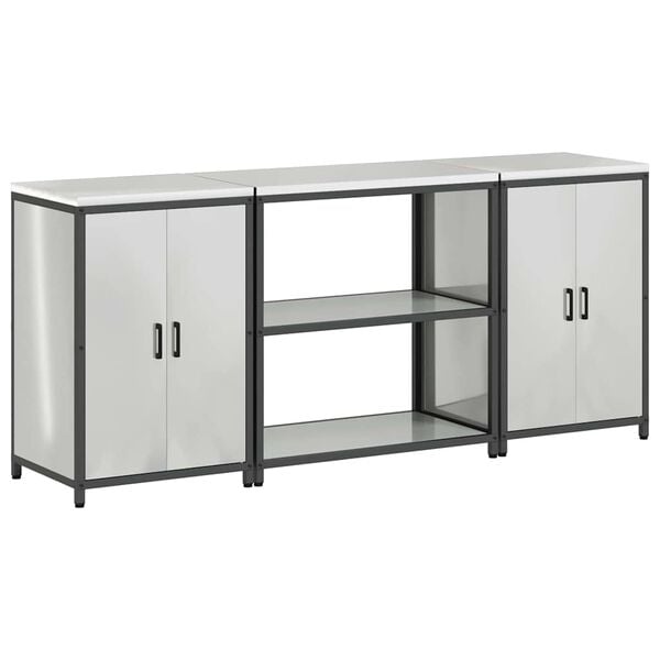 vidaXL K&ouml;ksf&ouml;rvaringsset med hylla 3 pcs Silver Galvaniserat St&aring;l