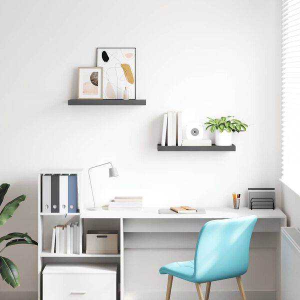 vidaXL Sv&auml;vande v&auml;gghyllor 2 st gr&aring; h&ouml;gglans 60x23,5x3,8 cm MDF