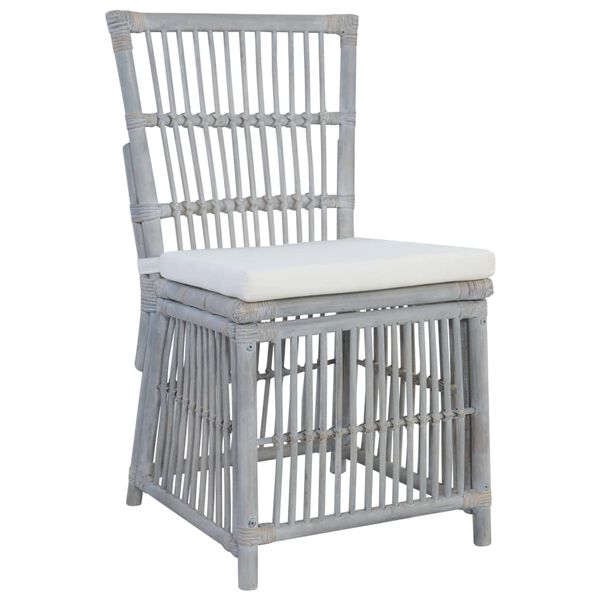 vidaXL Matstolar med dynor 2 st gr&aring; &auml;kta rotting