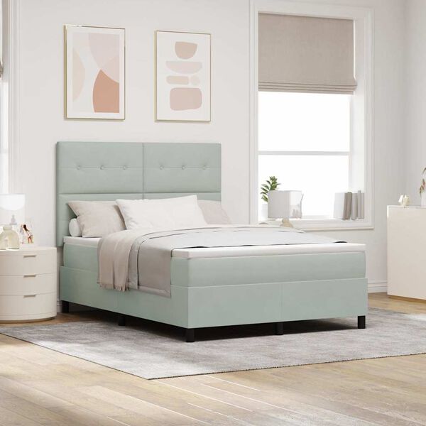 vidaXL B&auml;ddfj&auml;der med madrass med huvudgavel Ljusgr&aring; 160 x 200 cm tyg