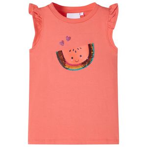 T-shirt med volang&auml;rmar f&ouml;r barn korall 116