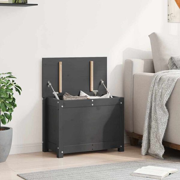 vidaXL Förvaringslåda grå 60x32x45,5 cm massiv furu