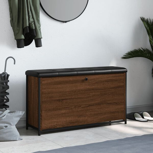 vidaXL Skob&auml;nk med flip-l&aring;da brun ek 102x32x56 cm