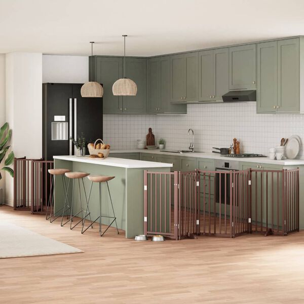 vidaXL Hundgrind med d&ouml;rr vikbar 15 paneler brun 750 cm poppel