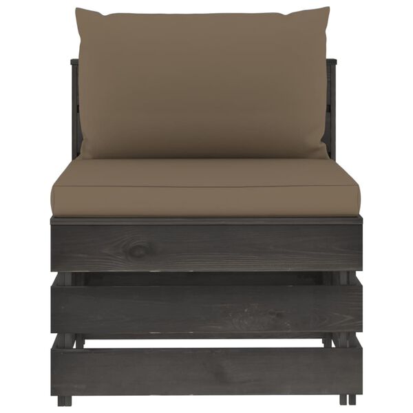 vidaXL Mittensektion med dynor till pallsoffa grå tryckimpregnerat trä