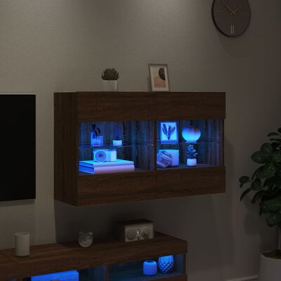vidaXL Väggmonterad tv-bänk LED brun ek 98,5x30x60,5 cm